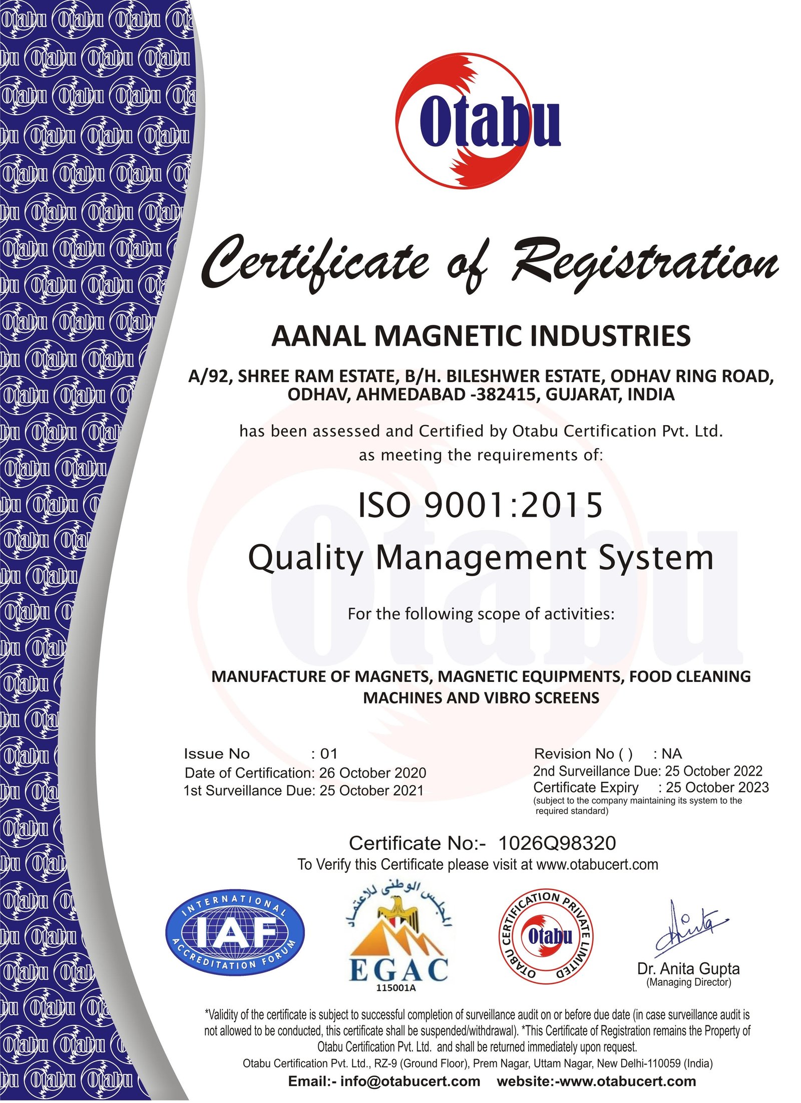 ISO 9001:2015 Quality Management System Certificate